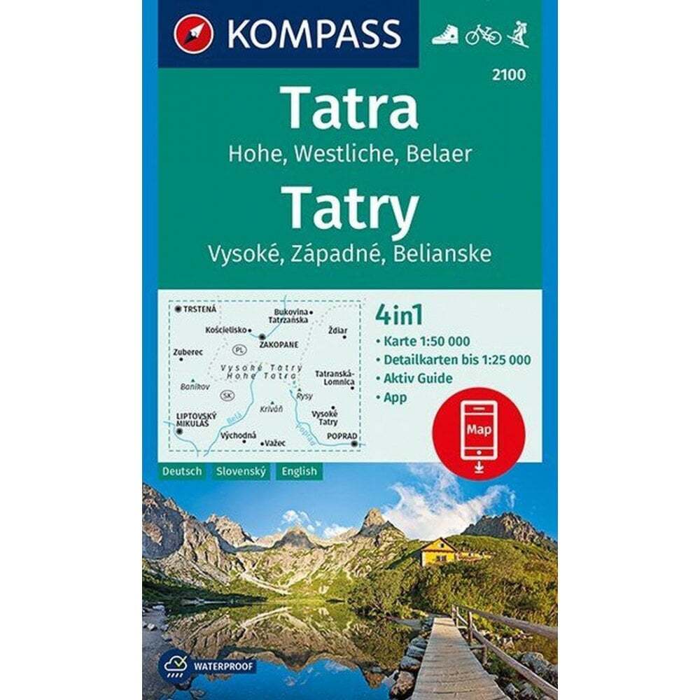 Slovakia Poland Tatra, Hohe, Westliche, Belaer Kompass map 2100 hiking cycling