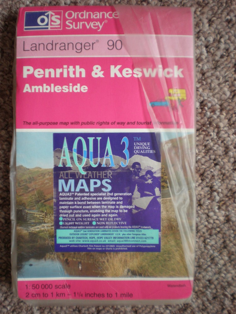 90 LAKE PENRITH KESWICK AQUA ACTIVE WATERPROOF LANDRANGER ORDNANCE SURVEY MAP OS