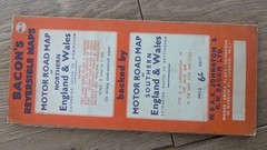 Vintage Map- Road Map of England & Wales Bacon’s Reversible Maps No 2 c1950’s