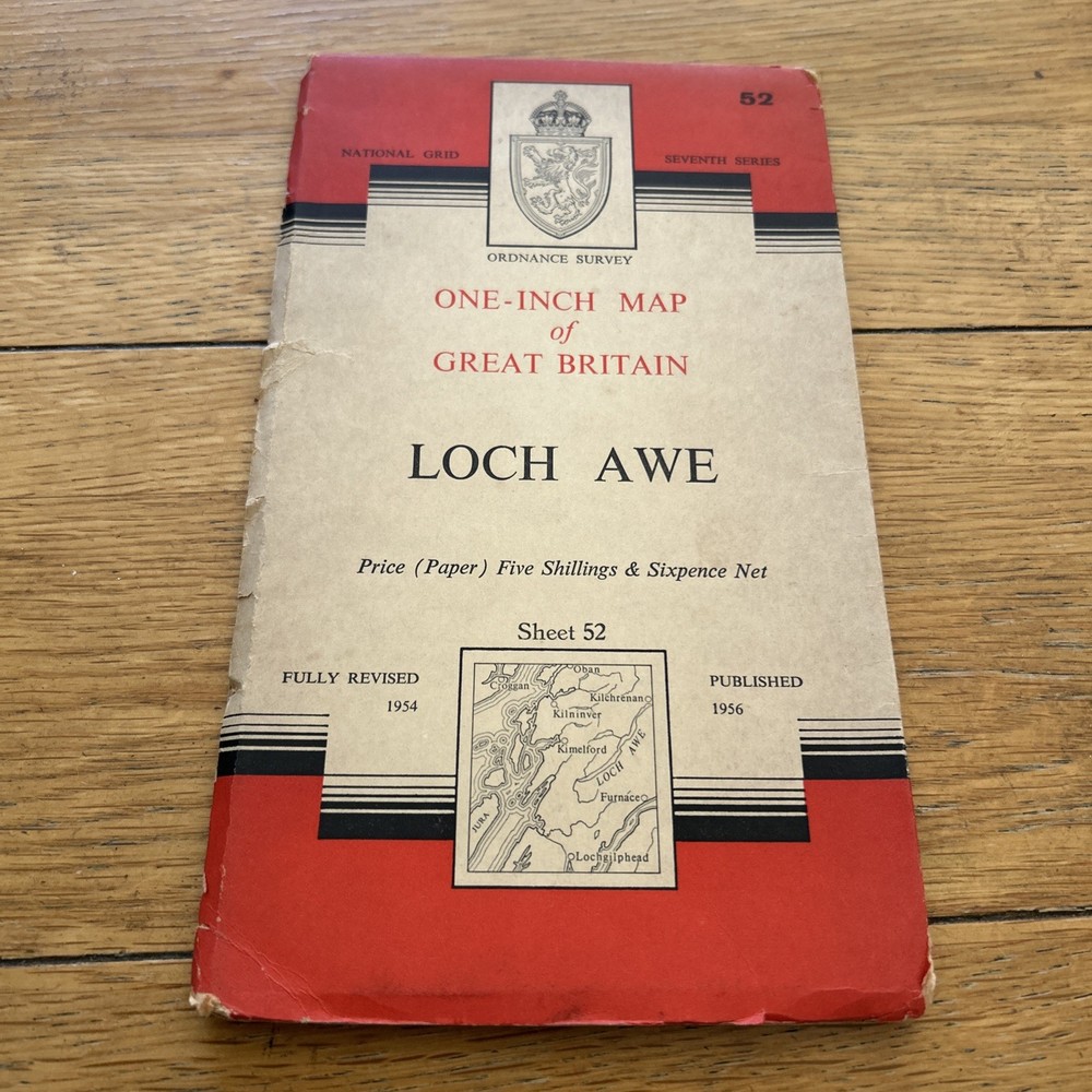 Ordnance Survey One Inch Paper Map Seventh Series Sheet 52 : Loch Awe – 1956