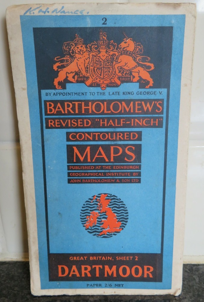 Bartholomew’s Revised Half Inch Map of Dartmoor Folded Map Good Condition