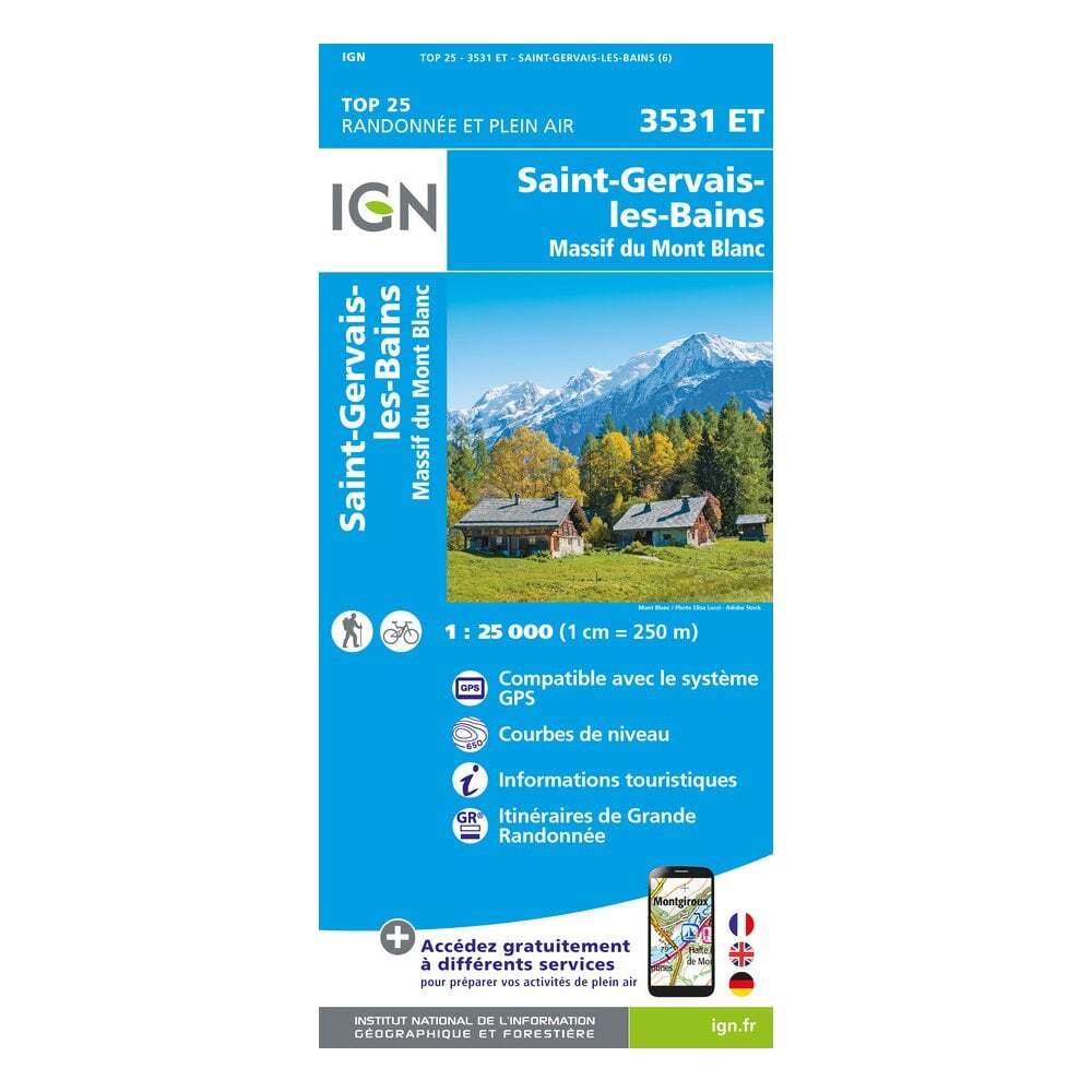 France 1:25K map 3531ET St-Gervais-les-Bains Massif du Mont Blanc walking hiking