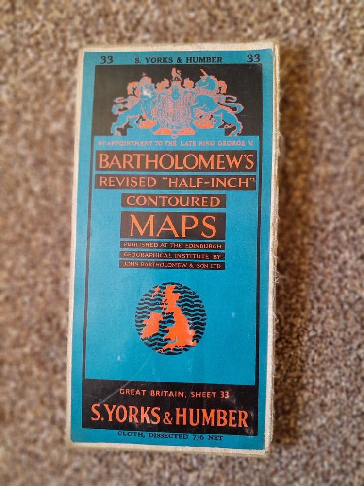 BARTHOLOMEWS 1/2″ CONTOURED DISSECTED CLOTH SHEET 33 S.YORKS & HUMBER 1952