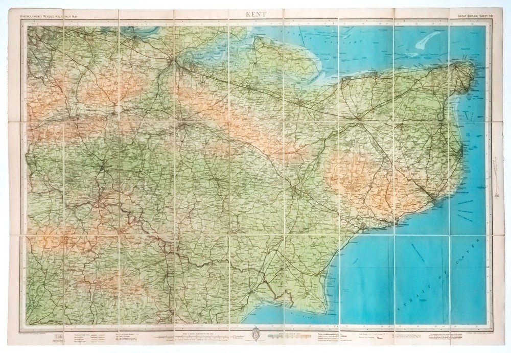 Bartholomews Half Inch Contoured Map Sheet 10 Kent 1947 Cartography