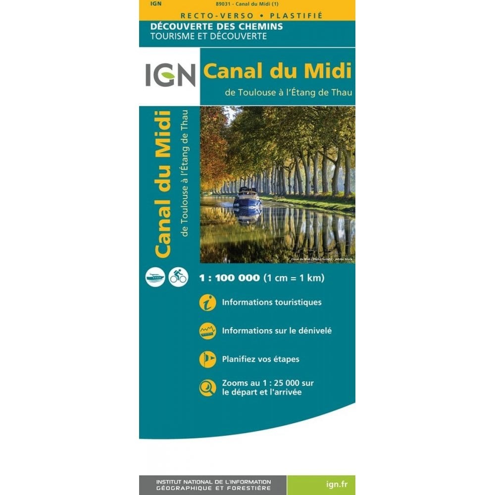 France Canal du Midi IGN navigation and cycling map inc tourist info