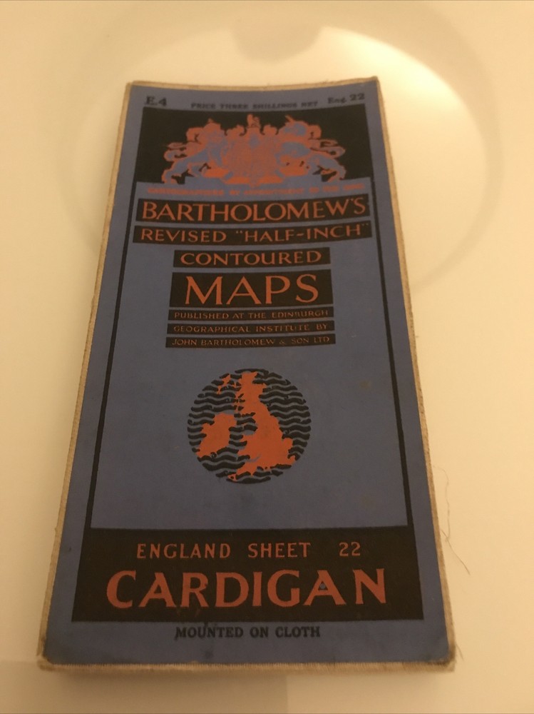 Vintage 1930’s Cloth Bartholomew Revised Half Inch Contoured Map 22 Cardigan
