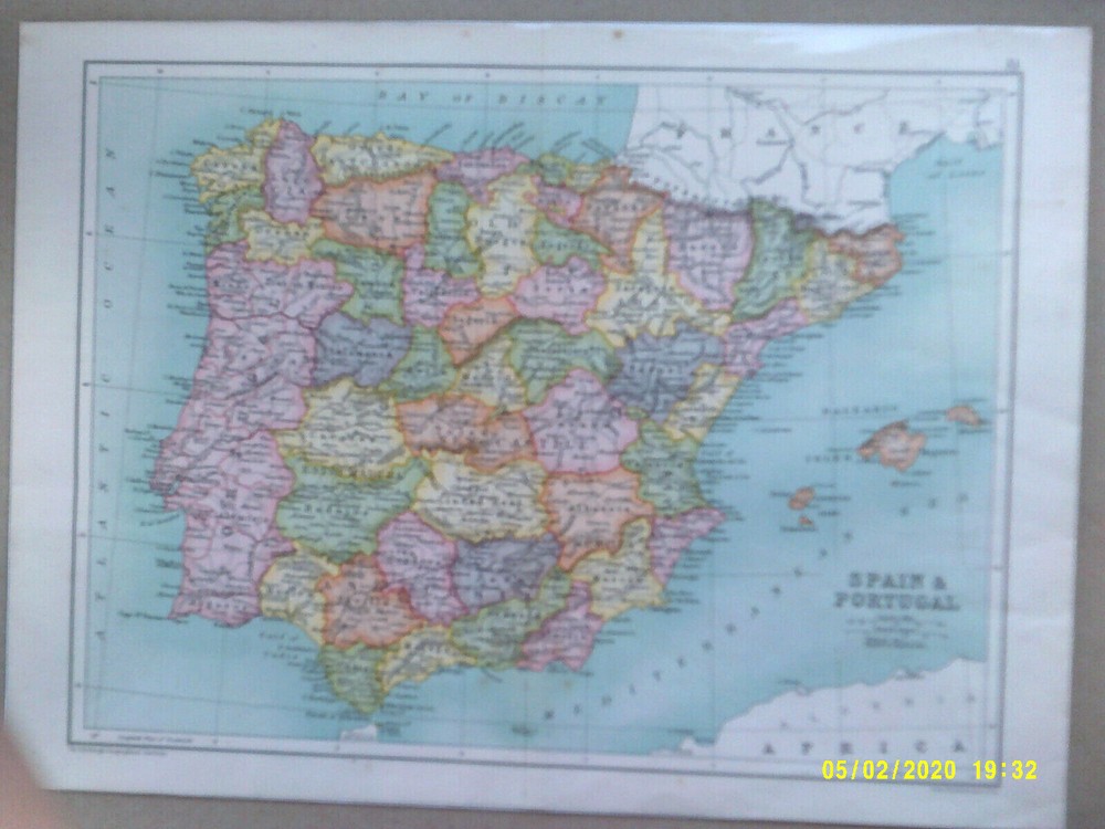 Antique Map. SPAIN & PORTUGAL. Bartholomew. c1909. VG.