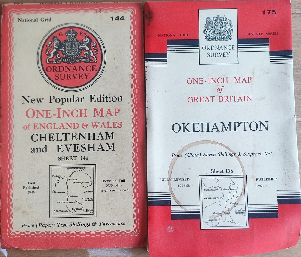 Cheltenham And Evesham 1946 & Okehampton 1960 One-Inch Map Ordnance Surveys