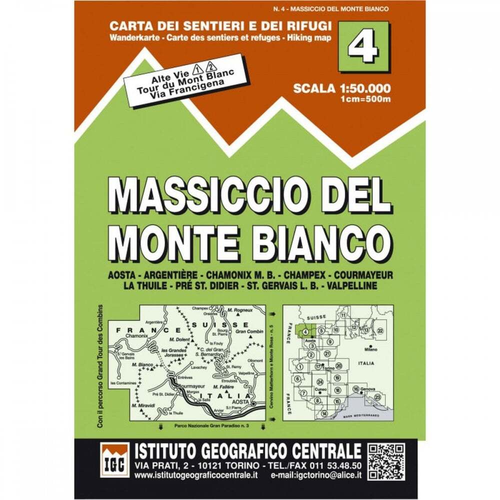 Italy Mont Blanc Massif 50K IGC Map 4 hiking via ferrata refuges Alta Via 1 & 2