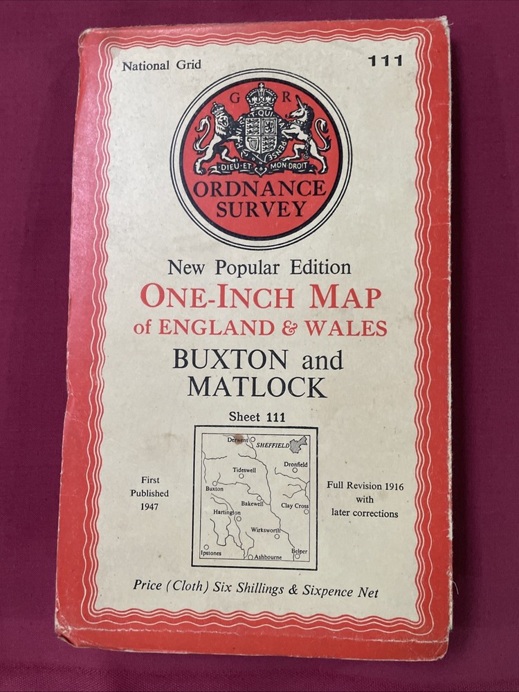 Ordnance Survey New Popular Edition One-Inch Cloth Map Buxton & Matlock 1947