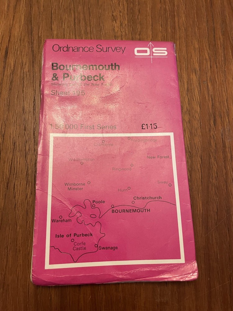 Bournemouth And Purbeck 195 OS map 1974 Vintage Landranger 1:50000