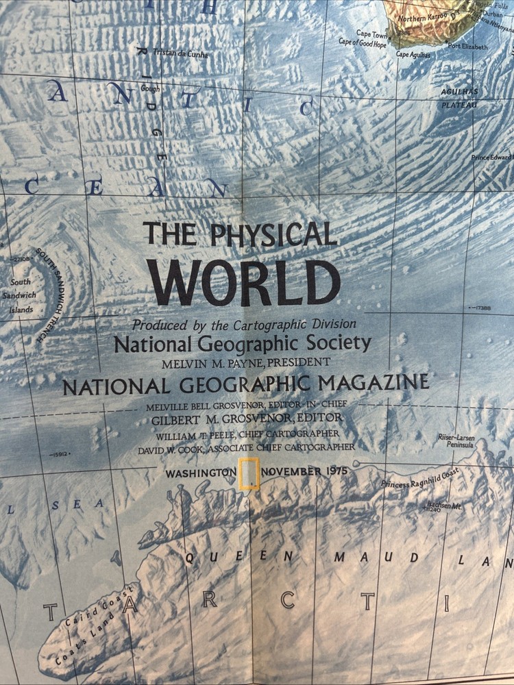 Vintage National Geographic Map The Political & Physical World November 1975