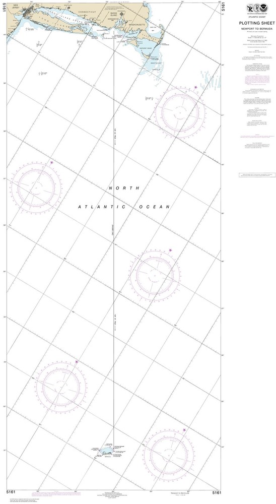 Newport, Rhode Island to Bermuda (Plotting Sheet) | Waterproof NOAA Chart 5161