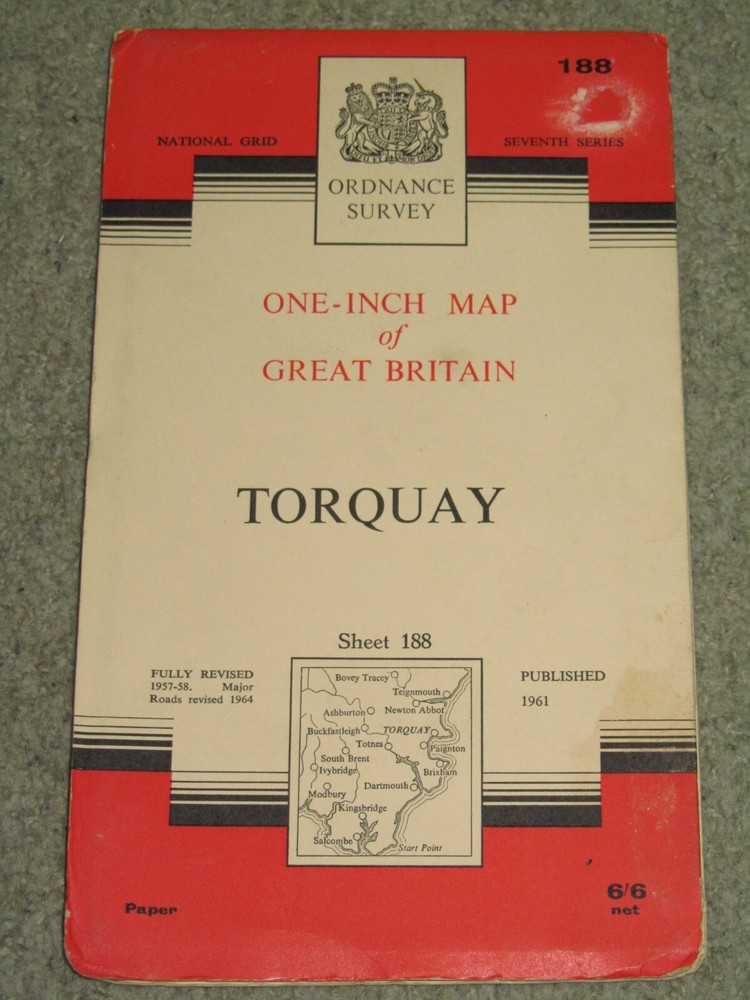 OS Ordnance Survey 1″ Seventh Series – 188 Torquay – 1964 paper edition