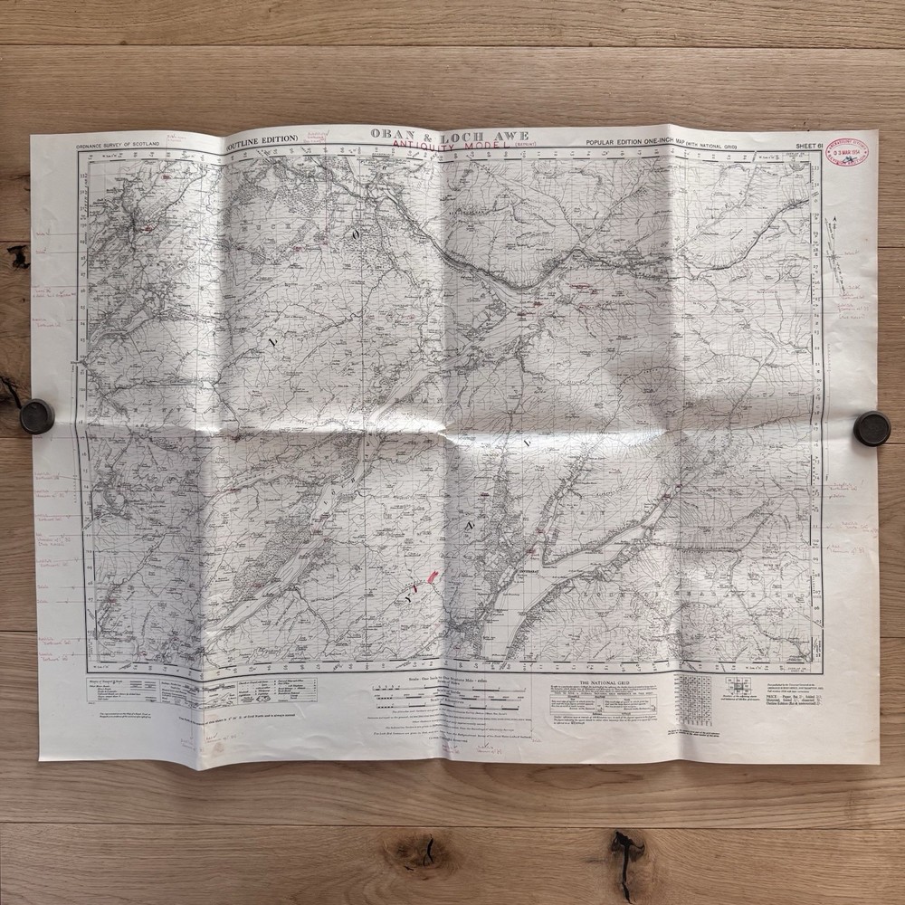 Vintage Ordinance Survey Map Sheet Oban & Loch Awe 1954 Antiquity Reprint