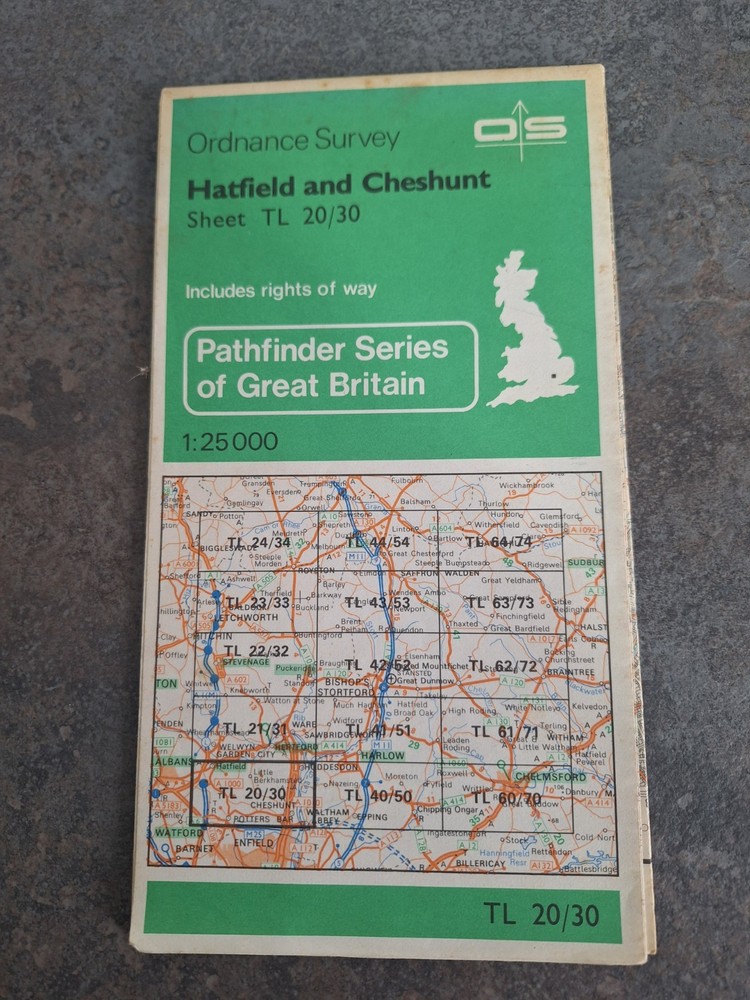 Ordnance Survey Pathfinder Map Hatfield & Cheshunt TL 20/ 30 1982 Sheet Map