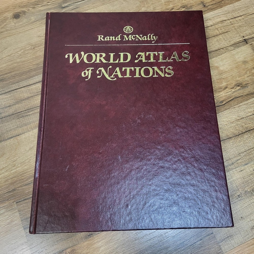 Vintage 1988 Rand McNally World Atlas Of Nations Large Burgundy Hardcover Book