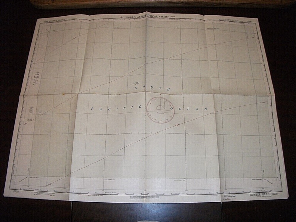 WORLD AERONAUTICAL CHART. HUNTER ISLAND. SOUTH PACIFIC. 1950 ORIGINAL MAP 1239