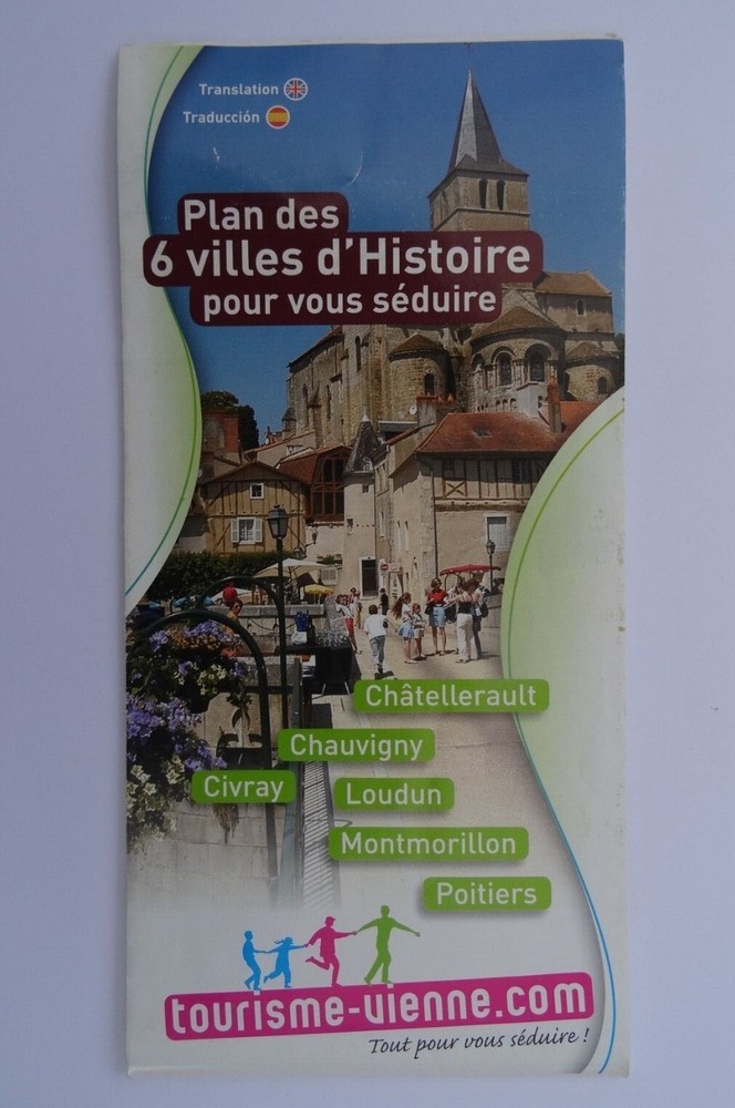 6 Historic Towns in VIENNE, FRANCE. Maps.Poitiers,Chauvigny,Loudun,Chatellerault