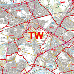 (G116) Map of Twickenham TW Postcode Sectors, Poster of Twickenham Postcodes