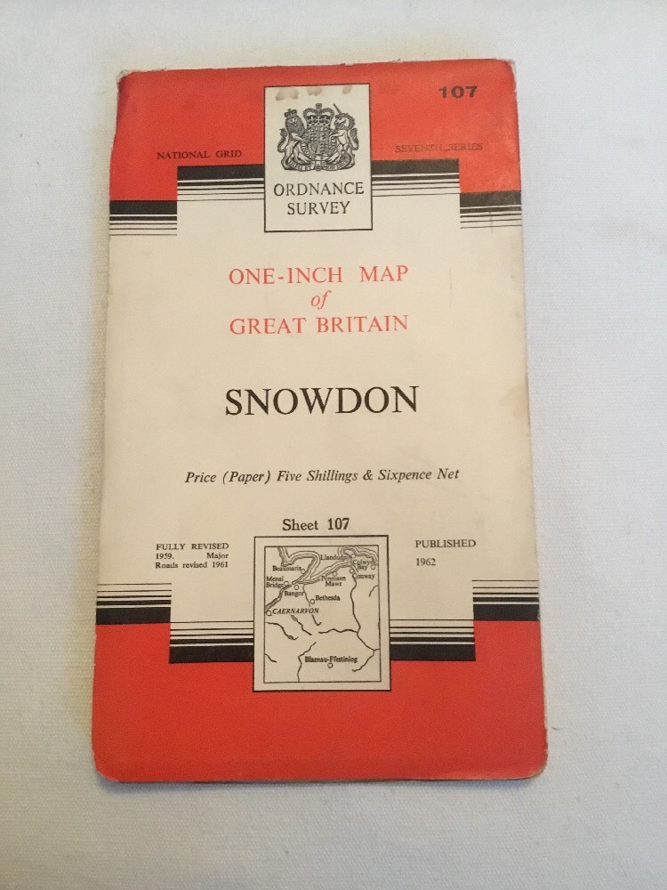1962 Ordnance Survey Seventh Series One Inch Snowdon Map Sheet 107