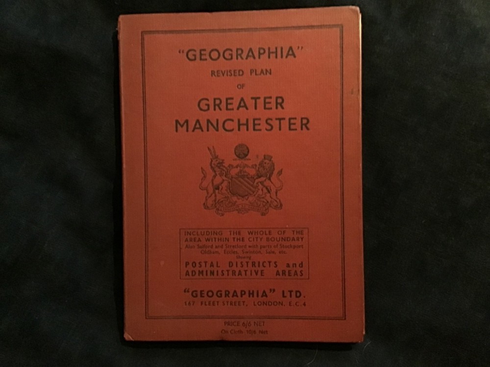 GEOGRAPHIA GREATER MANCHESTER VINTAGE 1940’s HRDCVR COLOUR MAP SALFORD STRETFORD