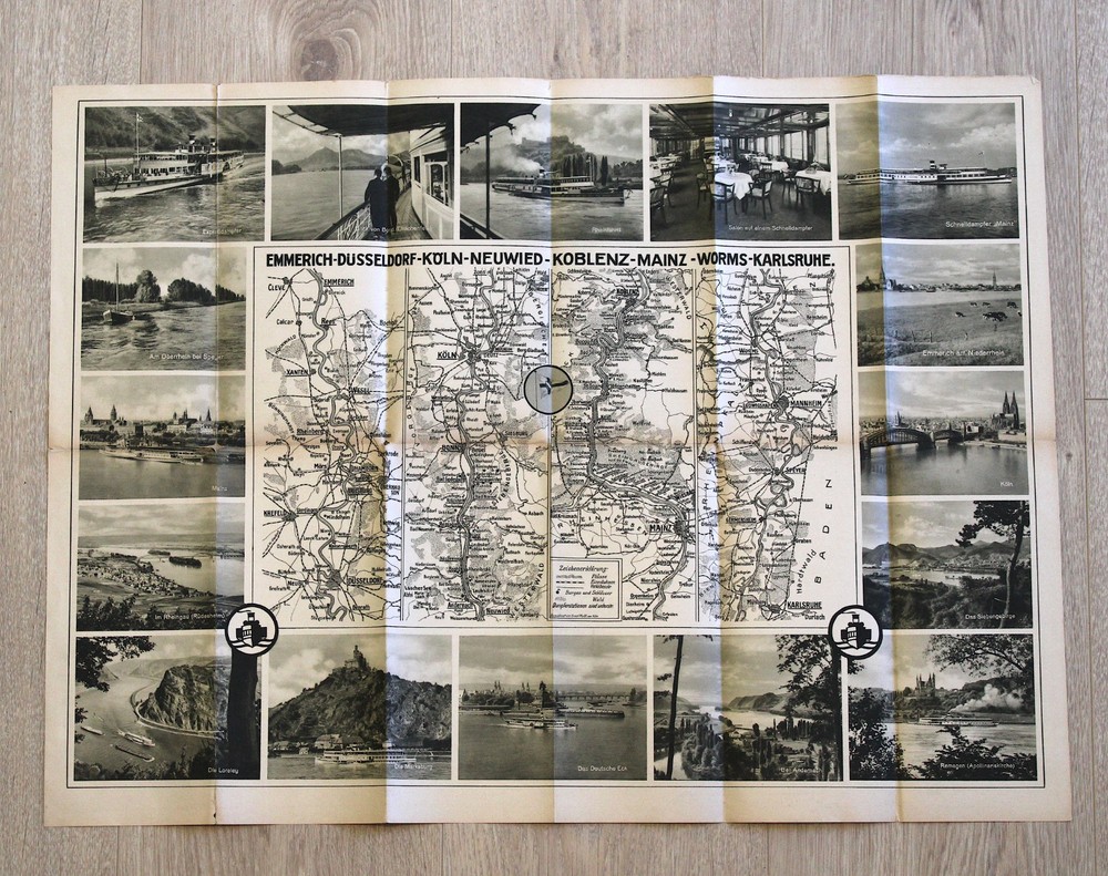 1930 Cologne-Dusseldorf Rhine Steamship Company Timetable Map River Cruise Price