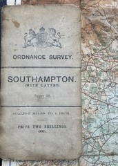 1910 Ordnance Survey Map Southampton Isle of Wight Linen Backed OS