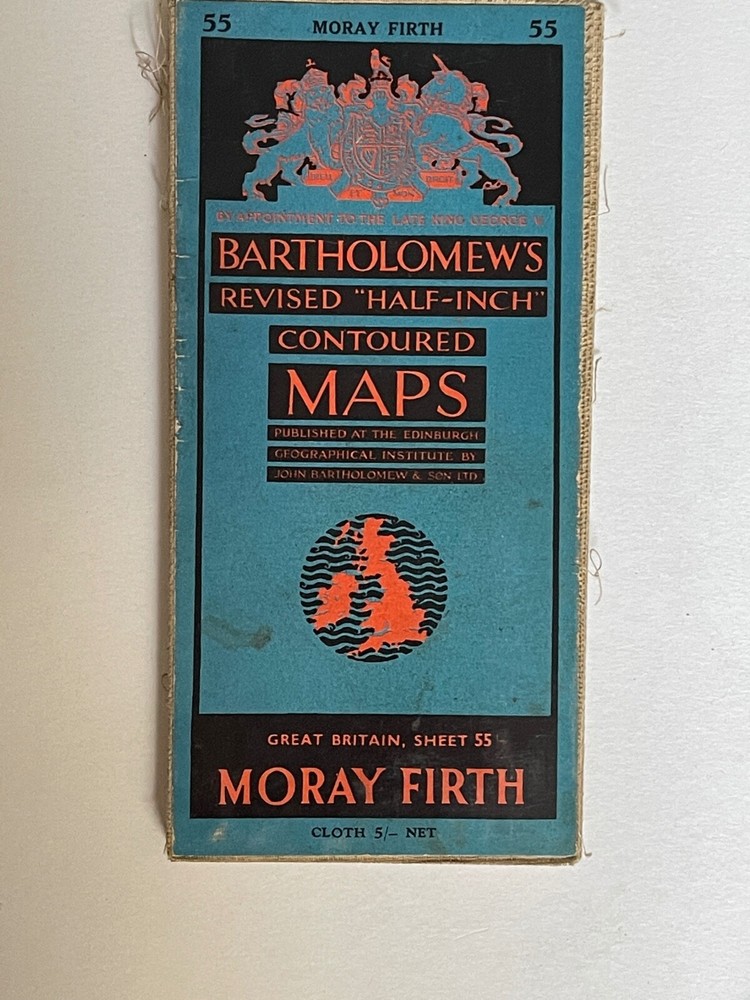 Vintage Bartholomews Half Inch Cloth Map, Sheet 55, Moray Firth