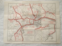 Vintage: Street map Penzance with omnibus routes, map of Penzance & Land’s End