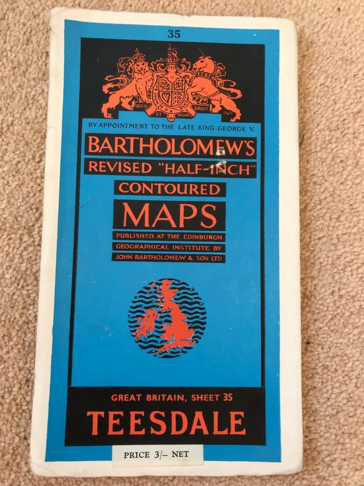 BARTHOLOMEW’S REVISED HALF INCH CONTOURED MAP SHEET 35 TEESDALE 1952