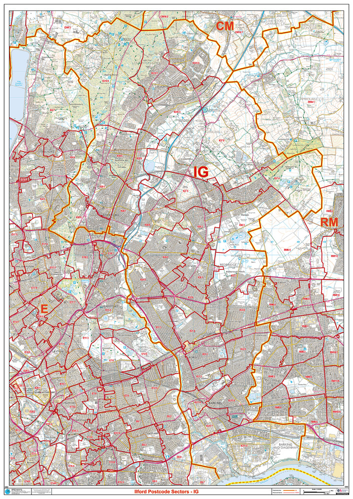 (G82) Map of Ilford IG Postcode Sectors, Poster of Ilford Postcodes