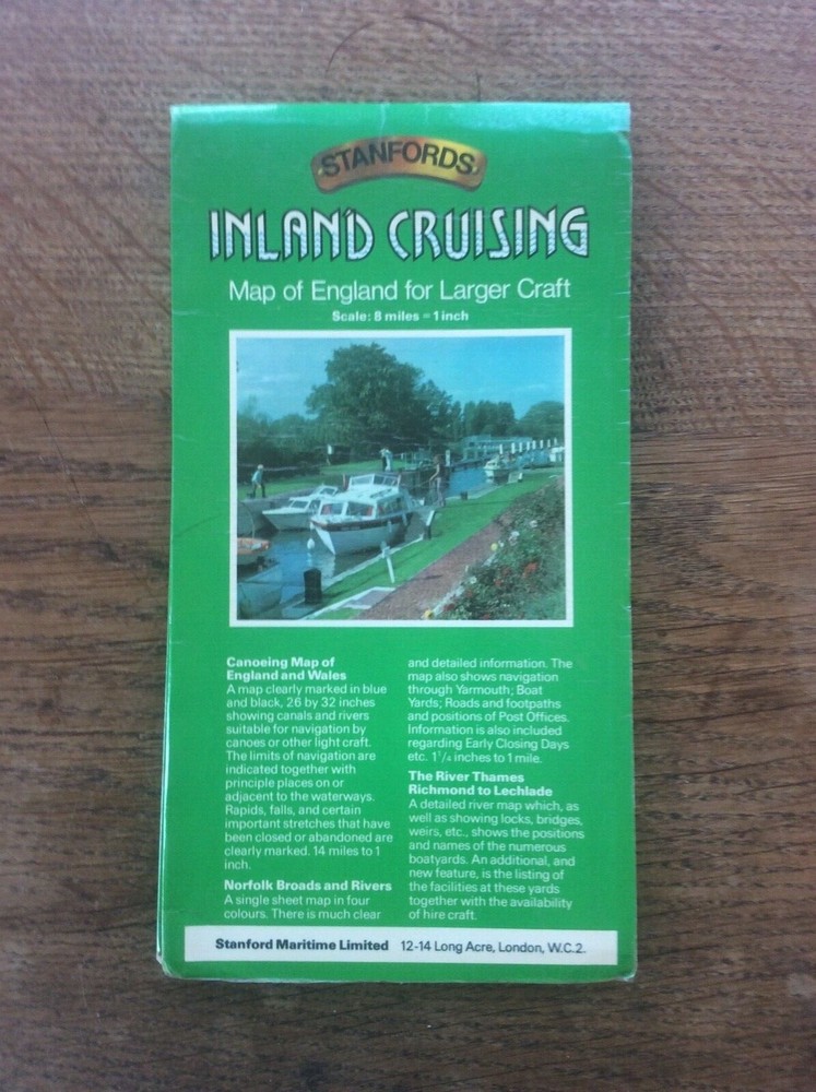 Vintage Fold Out Wall Map of England Stanford’s Inland cruising for Large Craft
