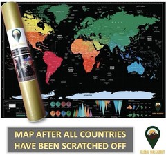 Global Walkabout A3 World & UK Scratch Off Colours Deluxe Poster Black