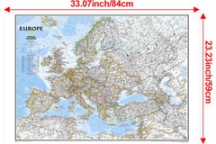 A1 A2 Europe Map Political Detail Poster European Map Wall Education Kids Travel