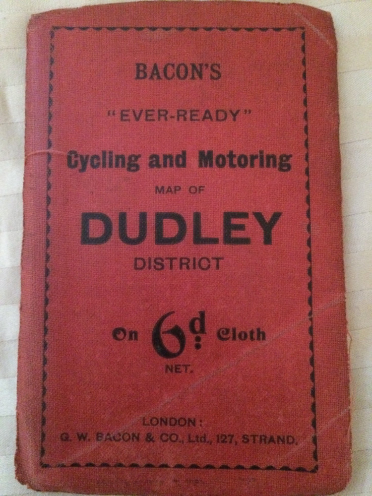 Bacon’s “Ever Ready” Motoring & Cycling Map Of Dudley. Antique Map.