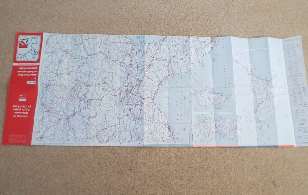 Vintage AA Motorists Road travel Map Switzerland Austria Italy Double sided