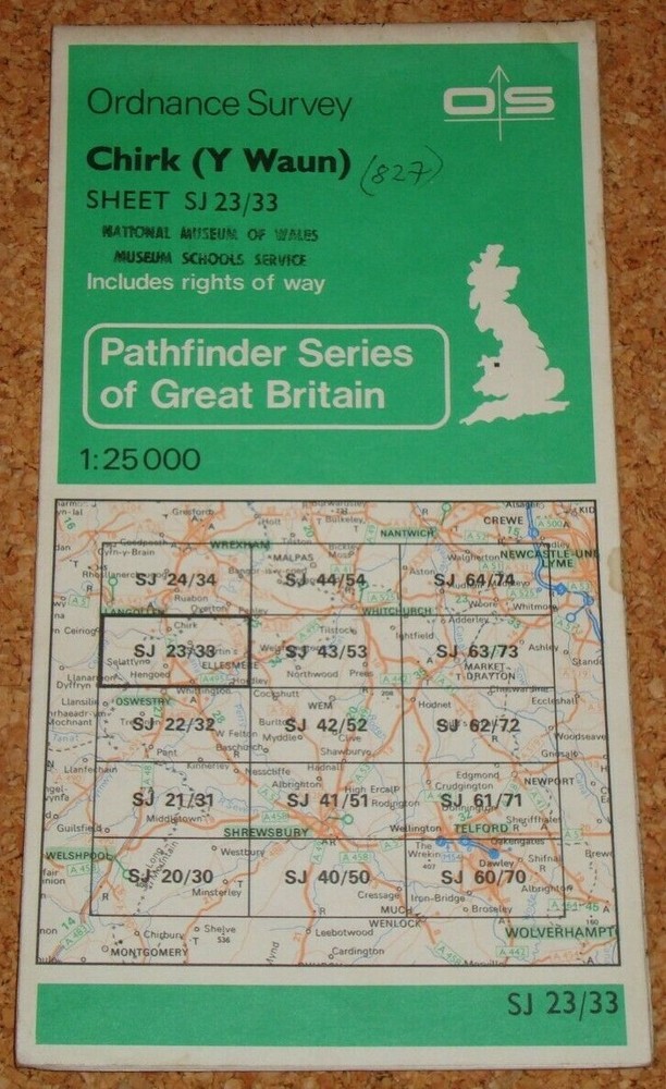 UK ORDNANCE SURVEY Pathfinder (1:25000) Map SJ 23/33 – Chirk (Y Waun)