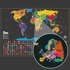 Scratchable World Map with Accessories + Europe Map of World Travel Size Persona