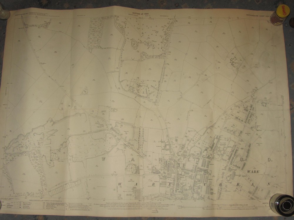 Vintage Ordnance Survey Map XXIX Herts Sheet 29.8 Hertford Ware 1923 1:2500
