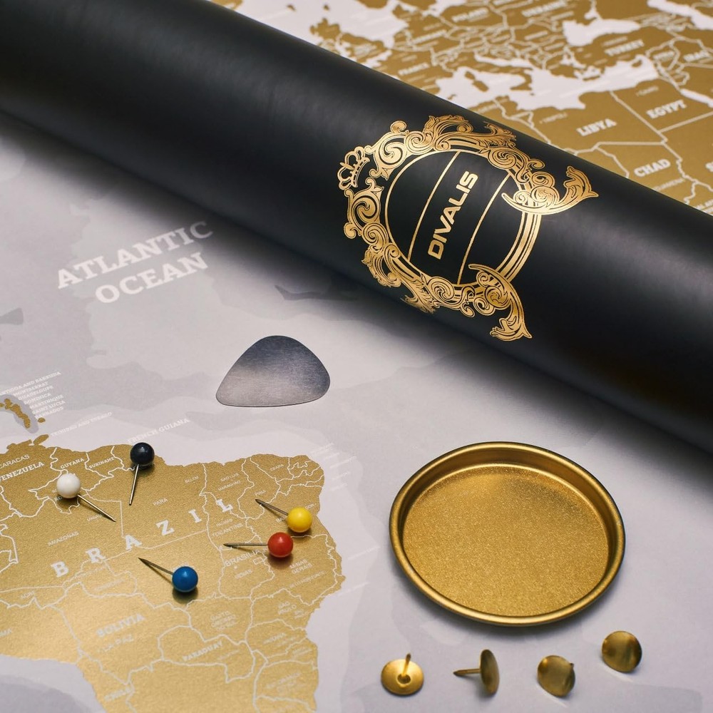 Extra Large Laminated Scratch Off World Map Premium Gold Travel Poster XL Map