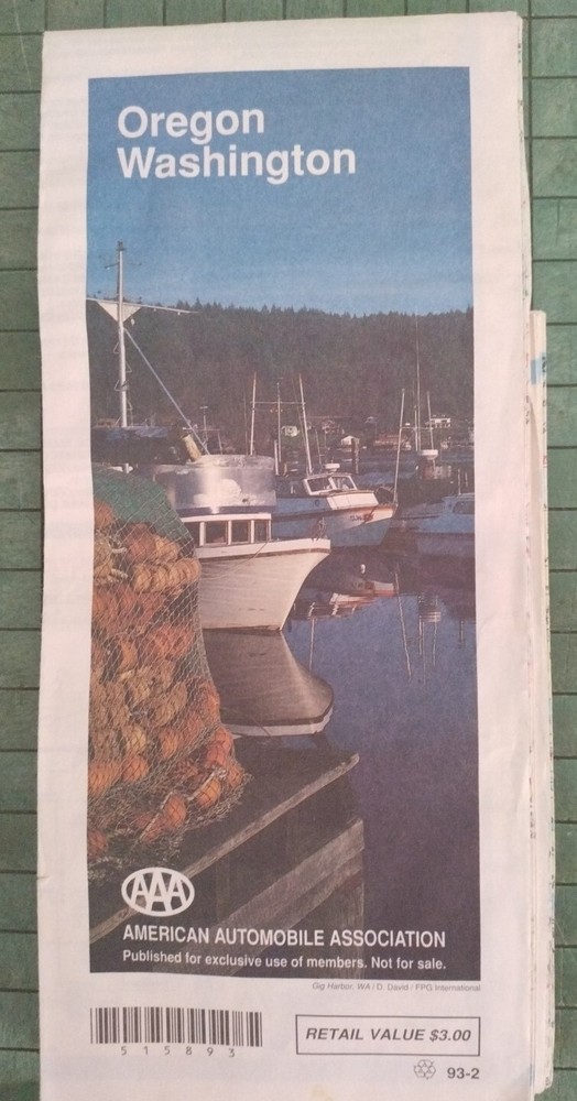 Oregon Washington State Foldout MAP AAA 1993 Navigation Trip Planning Automobile