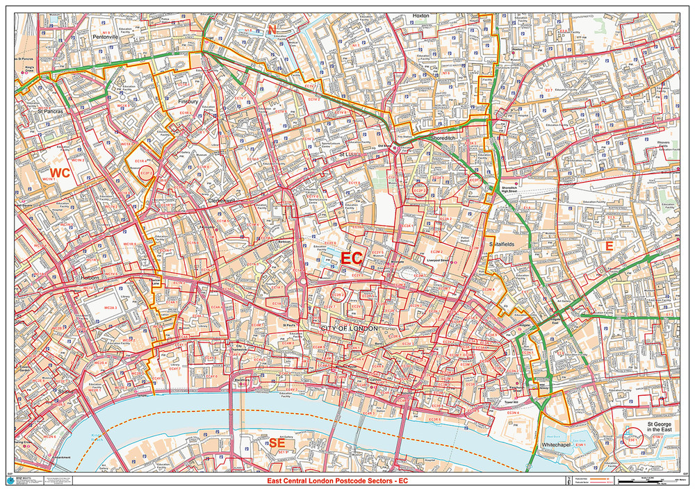 (G37) Map of East London EC Postcode Sectors, Poster of East London Postcodes