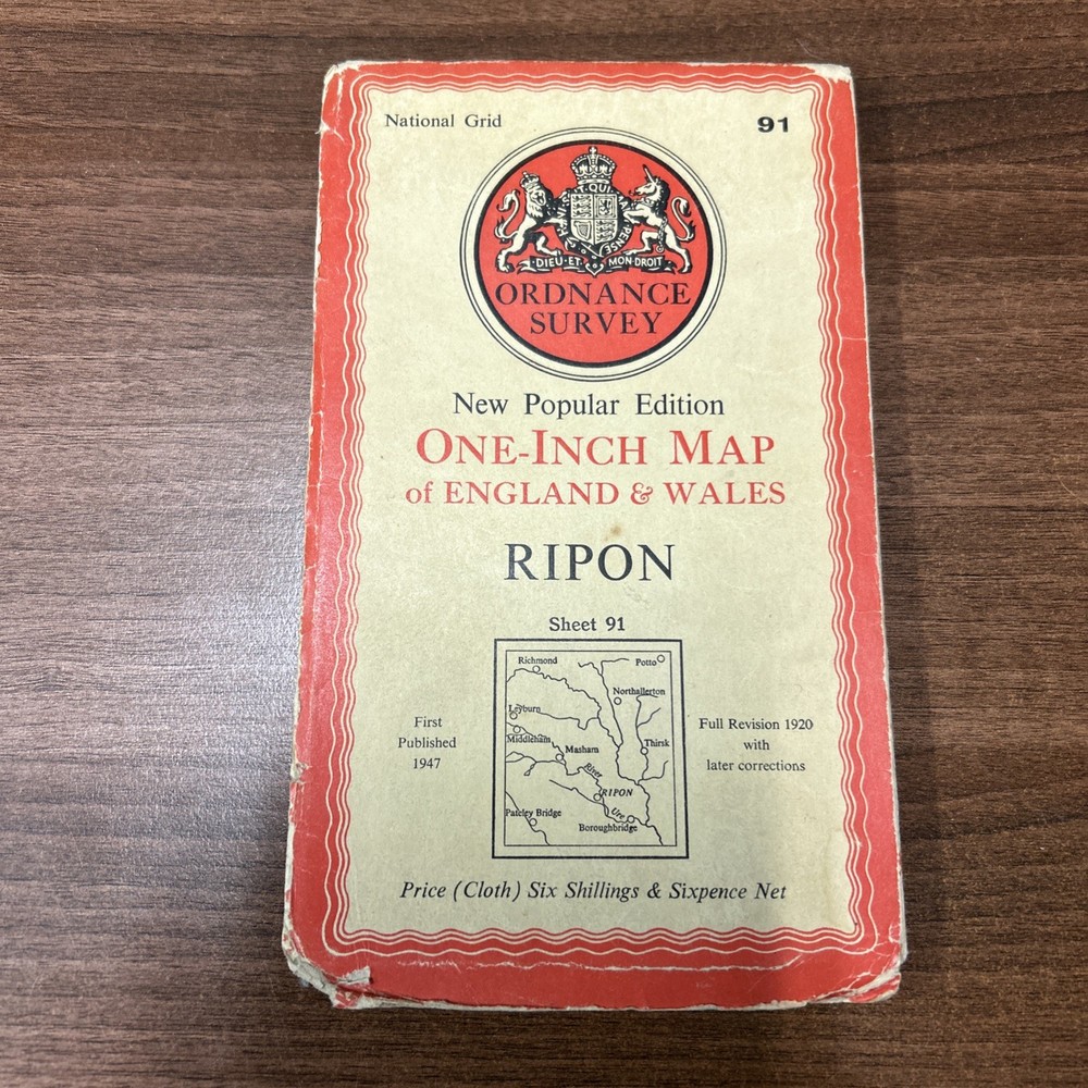 RIPON Cloth Ordnance Survey Sixth Series One inch 1947 Sheet 91 Masham Potto