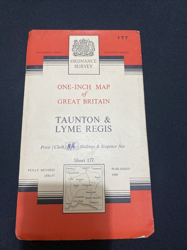 MAP – Ordnance Survey 1 inch 7th 1968 – Taunton & Lyme Regis CLOTH #177 (8679