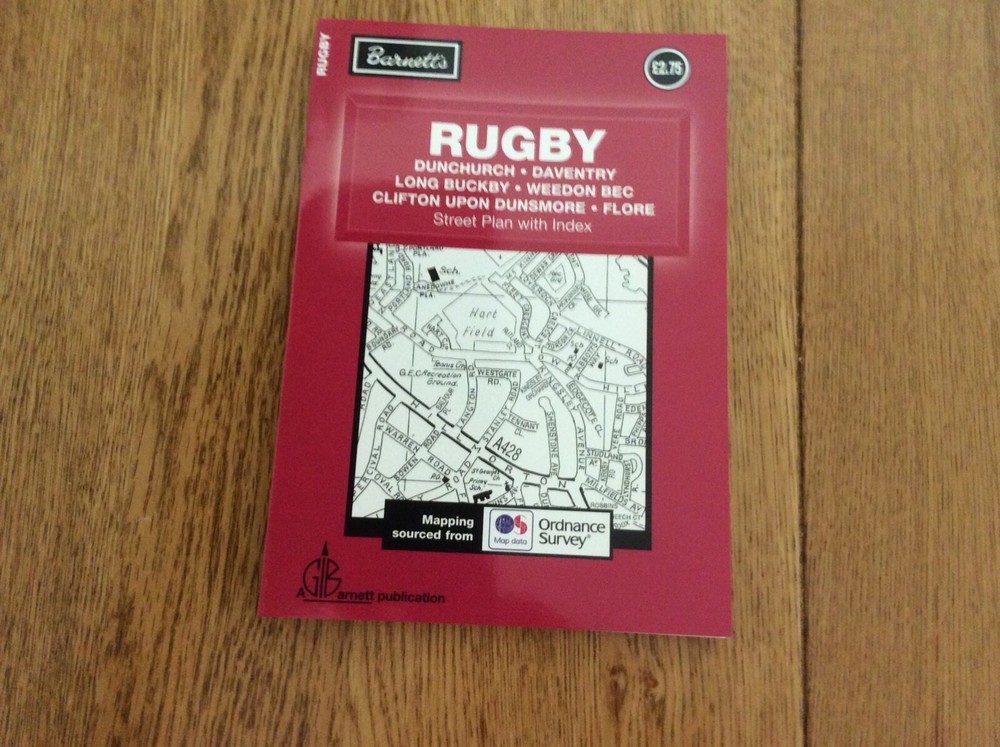 RUGBY Daventry Weedon Bec street map with index black/white fold out