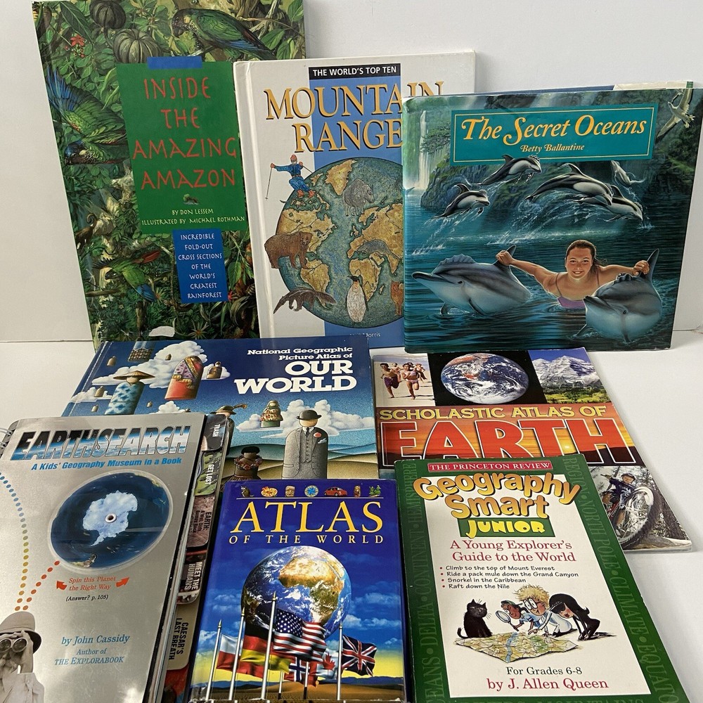 Lot of 8 Geography Homeschool Books Elementary Middle School Atlas Earth Ocean