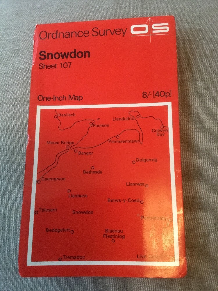 1969 Ordnance Survey One Inch Map 107 Snowdon (incl Menai Bridge, Bethesda)