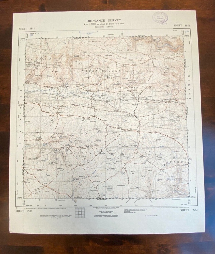 ORDNANCE SURVEY Sheet SS82 SOMERSET / DEVON Provisional Ed. OS Map M172
