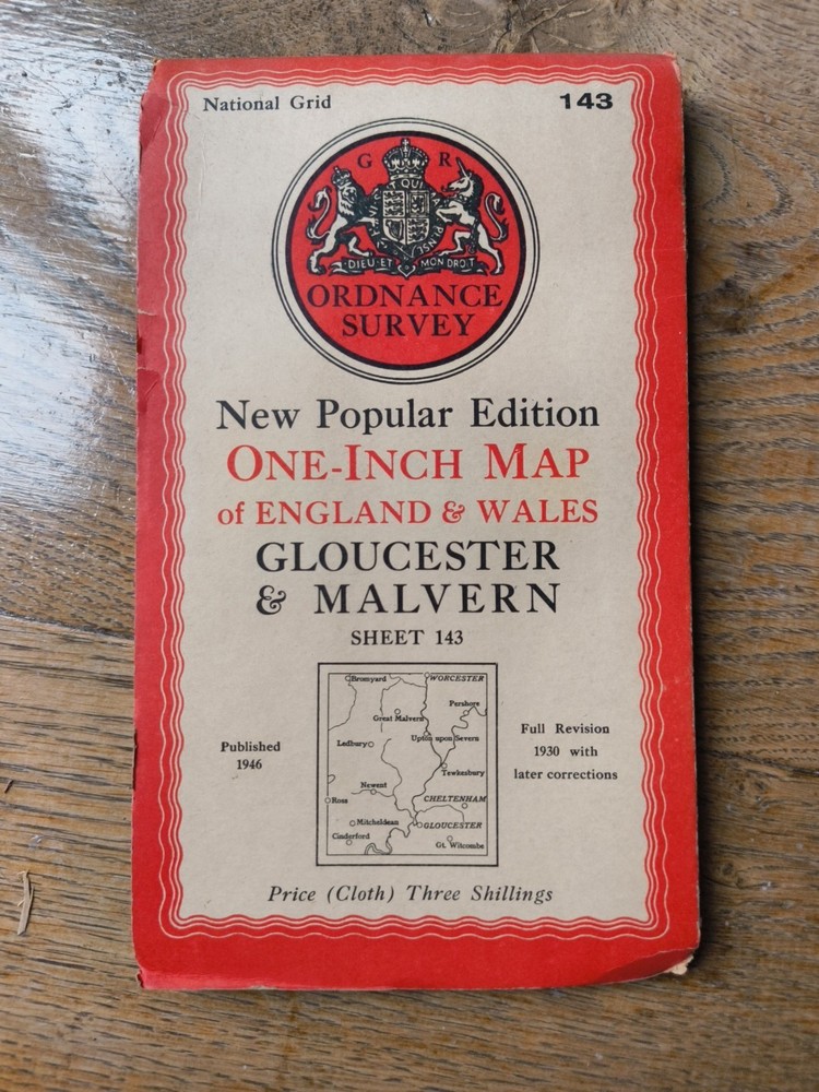One Inch Ordnance Survey Map Sheet 143 GLOUCESTER & MALVERN 1946 – Cloth Vintage